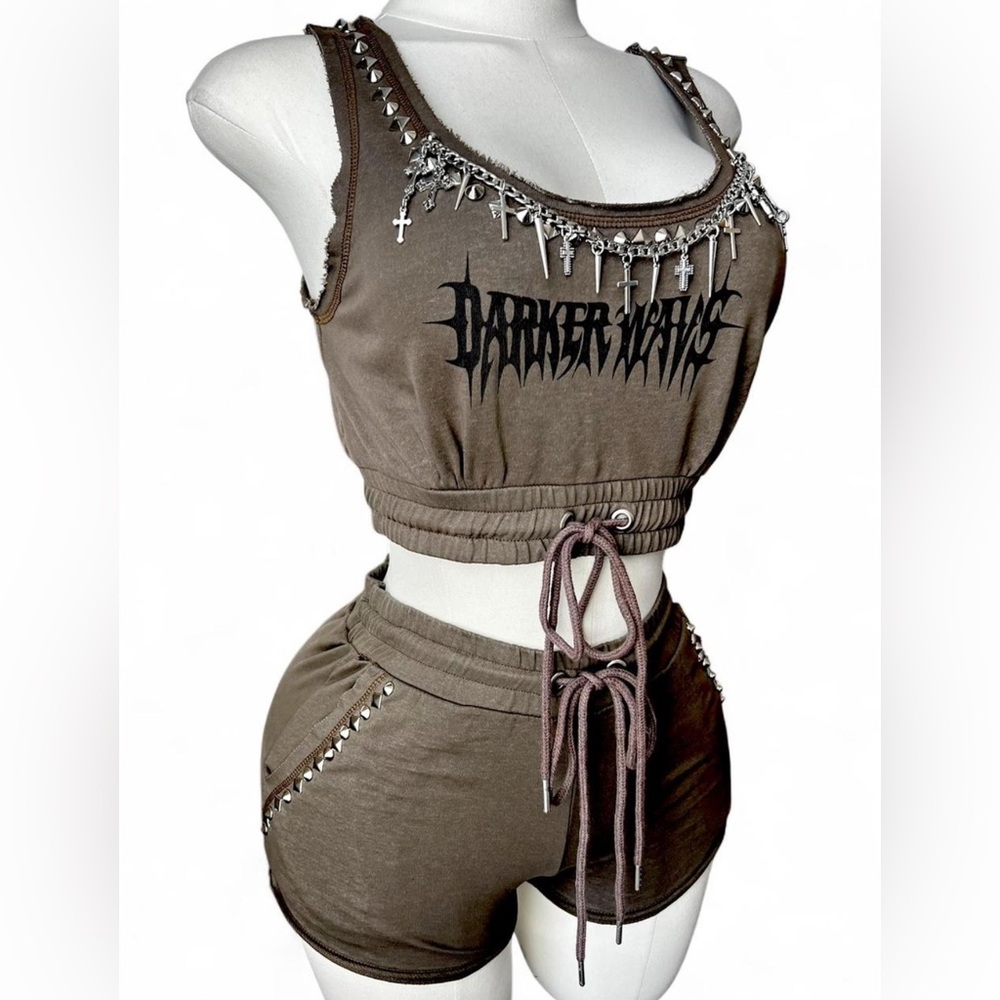SOLD! CUSTOM Darker Wavs Lounge Set 
 Studs Chains, Spikes, and Charms